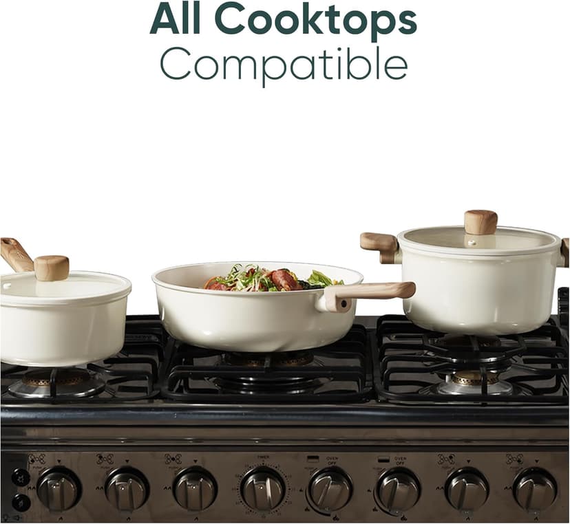 CAROTE 14Pcs Nonstick Ceramic Cookware Set, Non Toxic Cookware PFAS/PFOA Free, Cream White Pots and Pans Set Non Stick, Kitchen Cooking Pan Set, Large Capacity