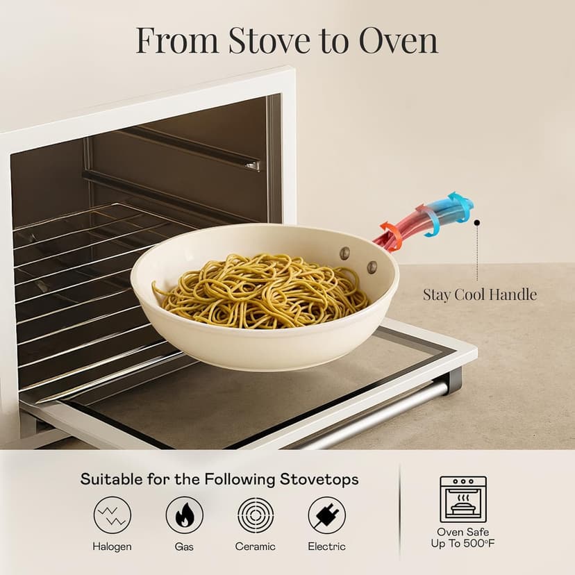 Gotham Steel 15 Pc Ceramic Cookware Set, Ceramic Pots and Pans Set Non Stick with Cooking Utensils and Steamer, Non Toxic PFOA PFOS Free, Premium Gold Stay Cool Handles, Oven & Dishwasher Safe
