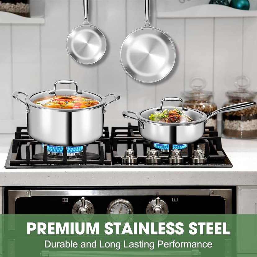 3 Ply Stainless Steel 11-Piece Cookware Set with Lids, Pots and Pans Kitchen Set, Non-Toxic, Induction, Oven, Dishwasher Safe, Professional Chef Quality