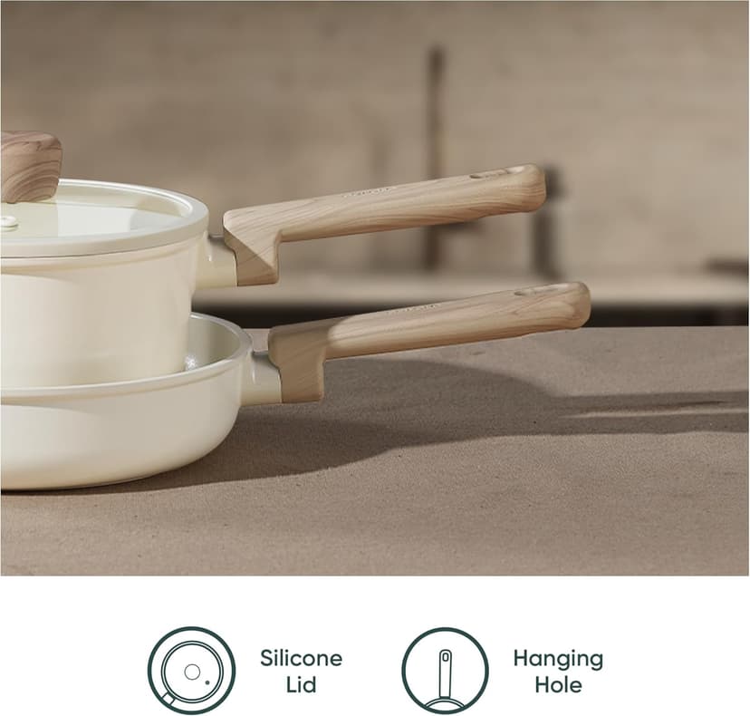 CAROTE 14Pcs Nonstick Ceramic Cookware Set, Non Toxic Cookware PFAS/PFOA Free, Cream White Pots and Pans Set Non Stick, Kitchen Cooking Pan Set, Large Capacity