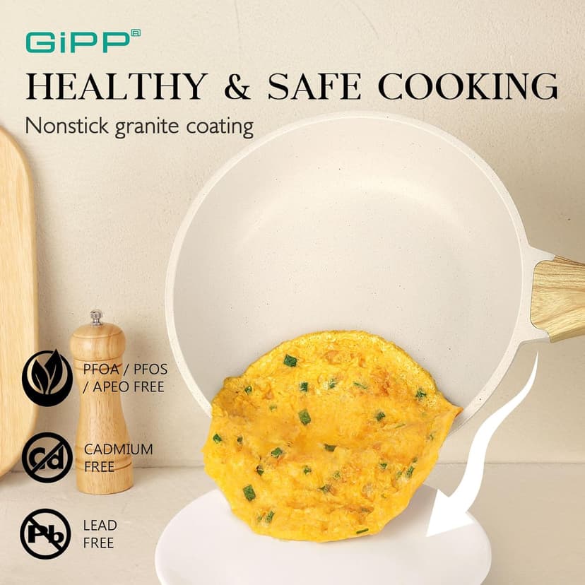 GiPP Pots and Pans Set Non Stick - 14 Pcs White Granite Kitchen Cookware Sets Nonstick Induction Cookware Cooking Pan Set with Frying Pans, Saucepans and Silicone Utensils, PFOS & PFOA Free