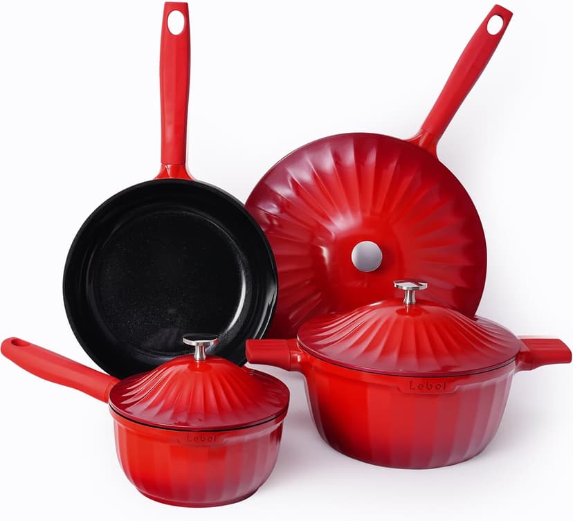 Nonstick Ceramic Cookware Set (7 Piece)–Titanium Non Toxic Pots and Pans Set with Lids, PFAS-Free Compatible with All Stovetops–Merlot Velvet