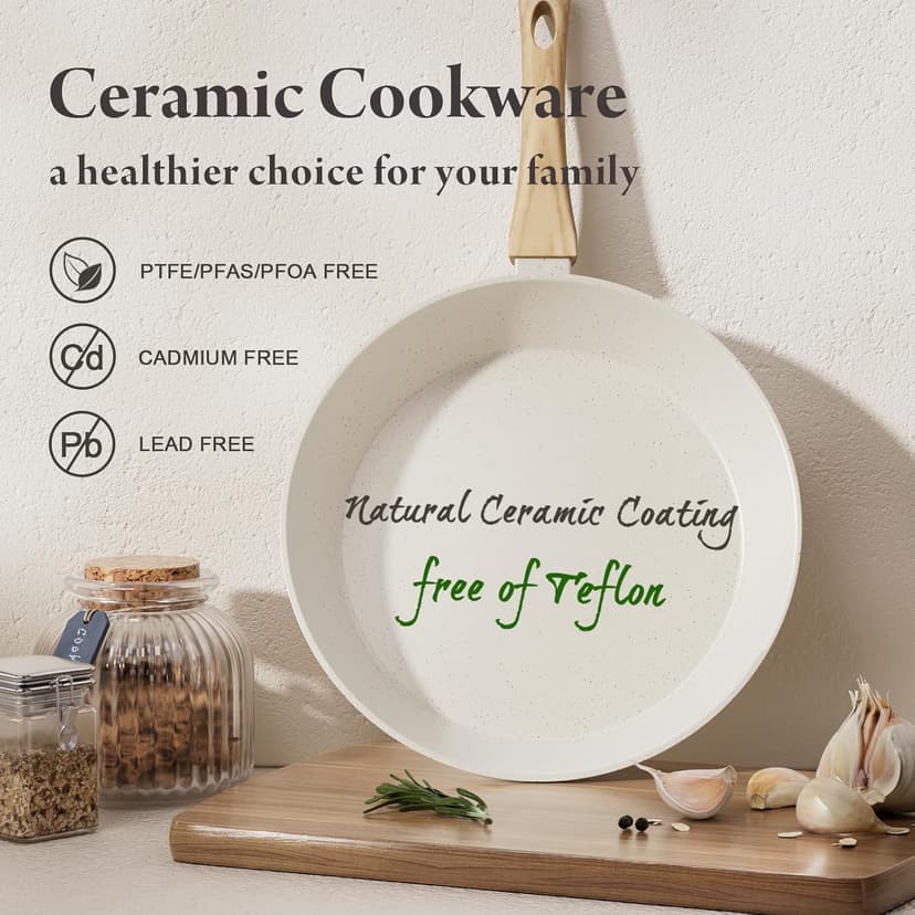 24 Pcs Pots and Pans Set Non Stick Ceramic Cookware Set,Healthy Non Toxic Kitchen Cookware Sets with Large Capacity,Induction Compatible,PFAS/PTFE/PFOA/PFOS Free,Cream White