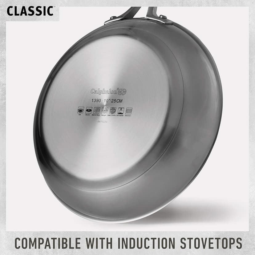 Calphalon Classic Stainless Steel Cookware Set, 10-Piece, Impact-Bonded Aluminum Base, Stay-Cool Handles