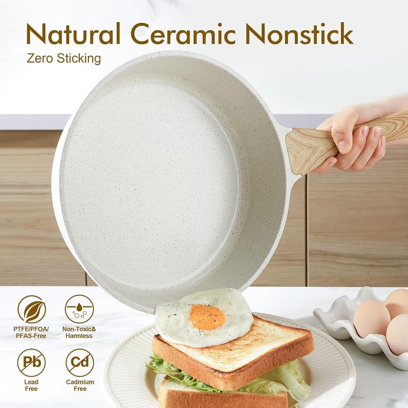 SENSARTE Nonstick Ceramic Cookware Set 13-Piece, Healthy Pots and Pans Set, Non-toxic Kitchen Cooking Set with Stay-Cool Handles, Silicone Tools and Pot Protectors, PFAS and PFOA Free