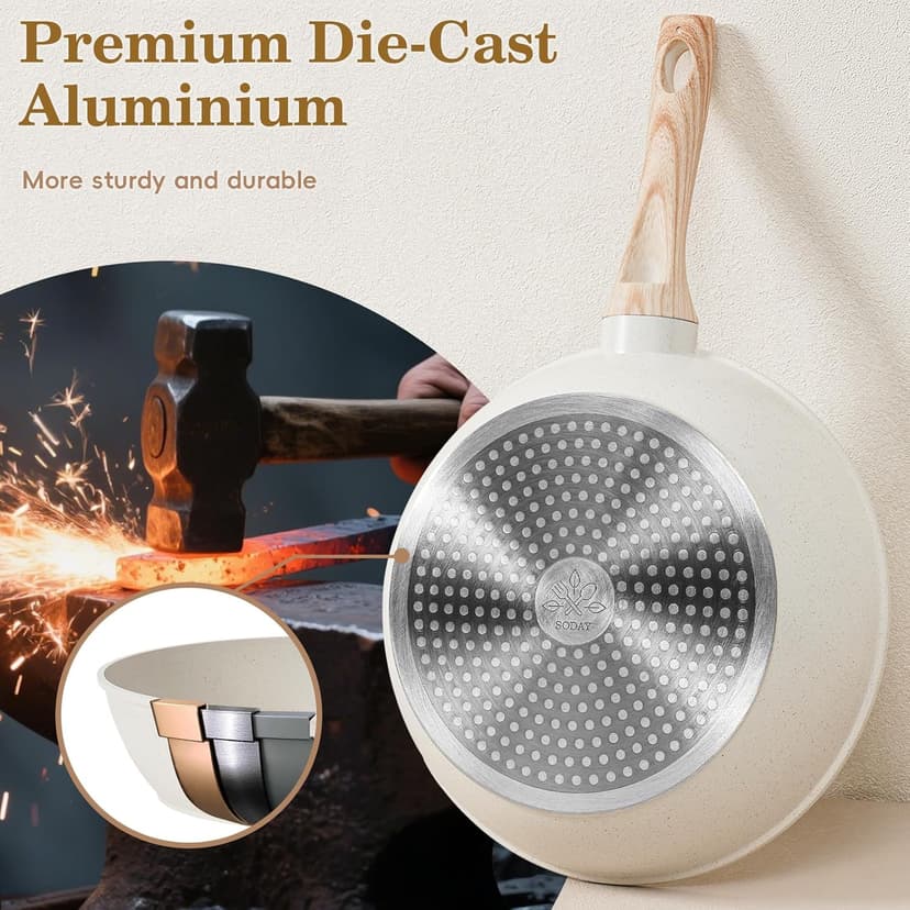 12 Pcs Pots and Pans Set Non Stick, Cookware Sets White Granite Induction Cookware, Non-toxic Healthy Nonstick Kitchen Cooking Set with Frying Pans Set, Saucepans (PFAS/PFOA/PFOS Free)