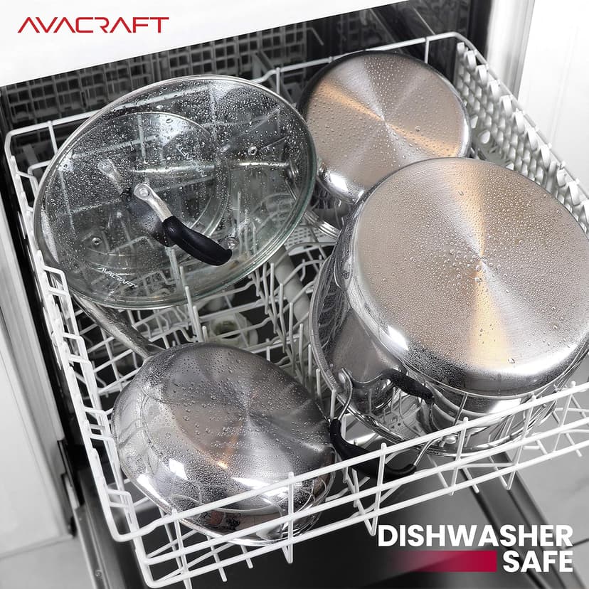 AVACRAFT 18/10 Stainless Steel Cookware Set, Premium Pots and Pans Set, Kitchen Essentials for cooking, Multi-Ply Body Stainless Steel Pan Set, 10-Piece Sets