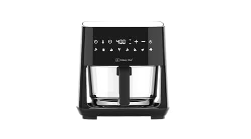 4.5-Quart Electric Air Fryer with Glass Basket, Adjustable Temperature, Touch Panel Control, One-Touch Cook Functions, and 360° Rapid Cooking, 1350 Watt Power