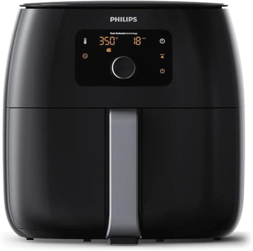 Philips Premium Airfryer XXL, Fat Removal Technology, 3lb/7qt, Rapid Air Technology, Digital Display, Keep Warm Mode, 5 Cooking Presets, HomeID App, Family Sized, Black (HD9650/96)