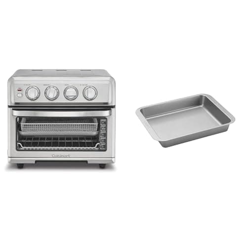 Cuisinart Air Fryer + Convection Toaster Oven, 8-1 Oven with Bake, Grill, Broil & Warm Options, Stainless Steel, TOA-70 & AMB-TOBBP Toaster Oven Baking Dish, silver, 1.12"" x 0.86"" x 0.16"""