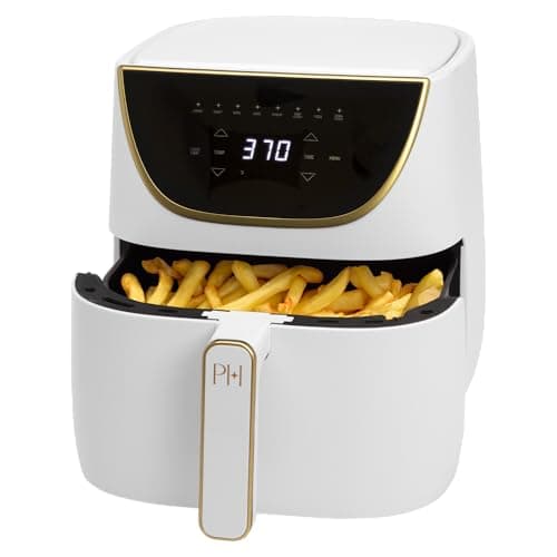 Paris Hilton Air Fryer, Large 6-Quart Capacity, Nonstick Made without PFAS, Touchscreen Display, 8-in-1 (Air Fry, Roast, Broil, Bake, Reheat, Keep Warm, Pizza, Dehydrate), Dishwasher Safe, White