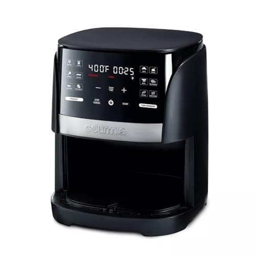 Gourmias 6-Qt Digital Window Air Fryer, 12 Presets, Guided Cooking, Touch Control, Stainless Steel, Nonstick Basket, Oil-Free Frying, 1500W, Auto Shutoff, Dehydrator Function, Family Size,