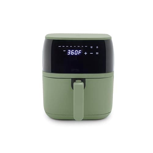 GreenLife Compact Electric Air Fryer Oven, 5.3 QT, PFAS-Free Ceramic Nonstick Drawer, 8 One Touch Digital Display, Easy View Window, Auto Shut-Off Timer, Dishwasher Safe Parts, 1500 Watts, Sage