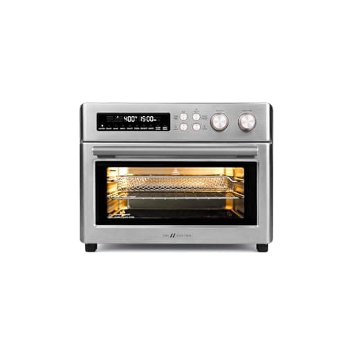 Infrared Heating Air Fryer Toaster Oven, Extra Large Countertop Convection Oven 10-in-1 Combo, 6-Slice Toast, Enamel Baking Pan Easy Clean with Recipe Book, Brushed Stainless Steel Finish