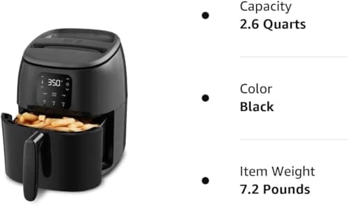 DASH Tasti-Crisp™ Electric Air Fryer Oven, 2.6 Qt., Black – Compact Air Fryer for Healthier Food in Minutes, Ideal for Small Spaces - Auto Shut Off, Digital, 1000-Watt