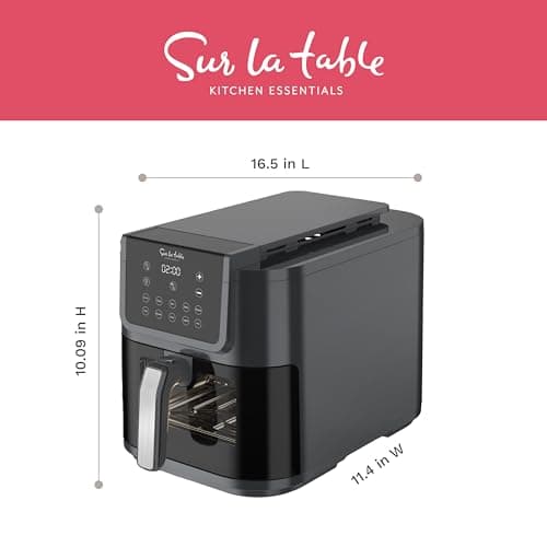 SUR LA TABLE KITCHEN ESSENTIALS 5-in-1 Compact 8-Quart Basket Air Fryer with Window for Easy Viewing, Digital Touchscreen Display with 10-Presets, Air Fry, Bake, Broil and Reheat in Minutes, 1500w