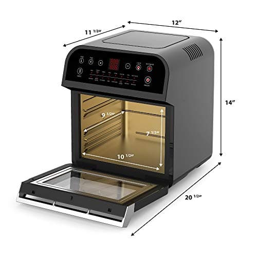 GoWISE USA GW44800-O Deluxe 12.7-Quarts 15-in-1 Electric Air Fryer Oven with Rotisserie and Dehydrator + 50 Recipes QT, Black/Silver