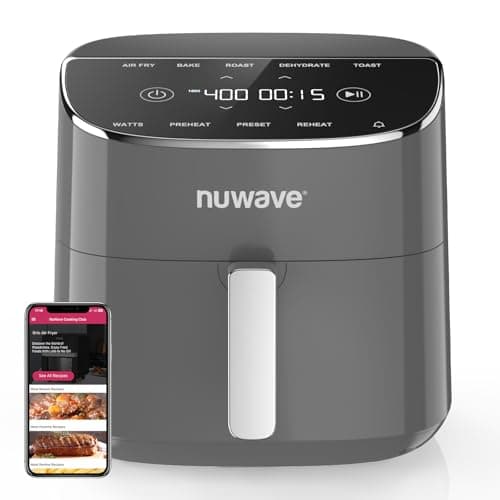 Nuwave Brio Plus Air Fryer 8 Qt, New & Improved, PFAS-FREE, 7 Digital One-Touch Cook Functions that AIR FRY, BAKE, ROAST, DEHYDRATE, TOAST, REHEAT, PREHEAT, 150 Presets, 50°F-400°F, 700/1500/1800W
