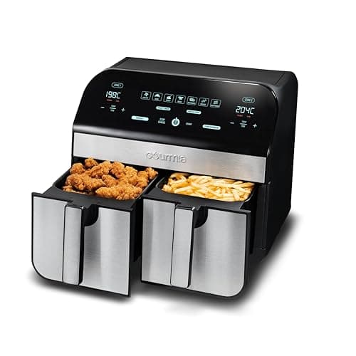 Gourmia 10-Quart/9.4 Liter Capacity Dual Basket Digital Air Fryer, with Smart Finish & 7 Cooking Functions