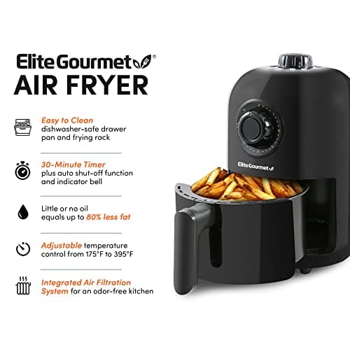 Elite Gourmet EAF-1121X Personal 1.1 Qt. Compact Space Saving Electric Hot Air Fryer Oil-Less Healthy Cooker, Timer & Temperature Controls, 1000W Black