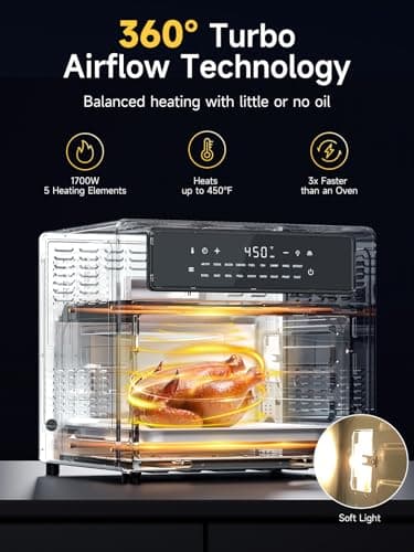Kitchen Elite®Air Fryer French Door Oven,26.4 Qt Easy Cleanup & Use Large Countertop Toaster Oven Combo,18 Presets & 1 Preheat & 1 Light,Multi-Layer Cooking,4 Accessories,Stainless Steel