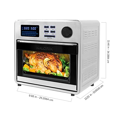 Kalorik MAXX® Digital 16-Quart Air Fryer Oven, 9-in-1 Countertop Toaster Oven and Air Fryer Combo, 21 Smart Presets, 9 Easy-to-Clean Accessories, 1600W, Stainless Steel, AFO 50932 OW
