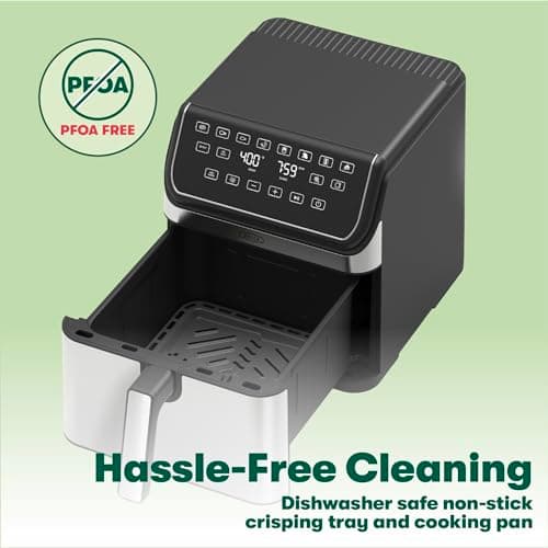 bella 8 Qt Digital Air Fryer with TurboCrisp Technology, Large Family Size Nonstick Cooking Basket and Crisping Tray, Multiple Preset Functions, Auto Shutoff, Stainless Steel, 1750 Watt