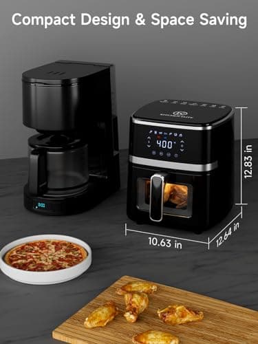 Kitchen Elite® Air Fryer Oven 5.28 Qt, 7-in-1 Digital Display Compact Cooker with Easy View Window, Space-saving, Nonstick and Dishwasher Safe Basket, Black