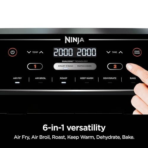 Ninja | Air Fryer | Finish Cooking Multiple Foods at the Same Time | 6-in-1 (Air Fry, Broil, Roast, Keep Warm, Dehydrate, Bake) | Fit up to 8lb Chicken Wings in the two 5 QT Baskets | DZ302