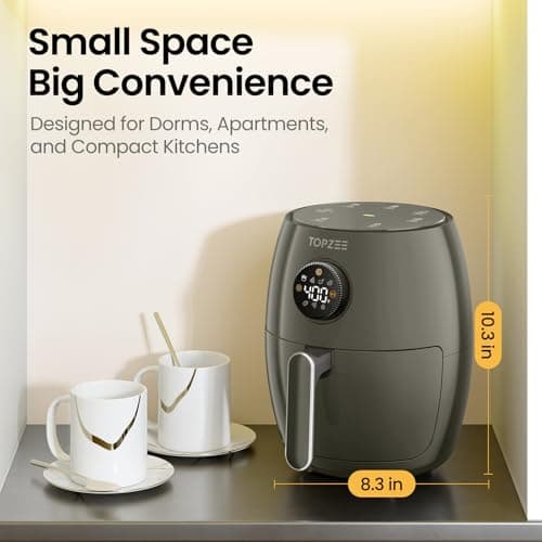 Small Compact Air Fryer, 2.1QT, 4-in-1 Small Mini Airfryer, Bake, Roast, Reheat, 98% Less Oil, Adjustable Temperature Control w/ 60min Timer, Quiet, Nonstick & Dishwasher Safe, BPA-Free, Grey