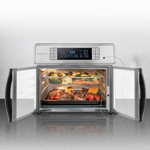 Kalorik Air Fryer Oven MAXX Series 26-Quart Flex Trio with Digital Controls Easy-View Door and 14 Cooking Presets, Converts into Dual 13 Quart Air Fryers, 1700-Watts, Stainless Steel