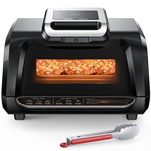 Zstar Indoor Grill Air Fryer Combo with See-Through Window, 7-in-1 Smokeless Electric Air Grill up to 450°F, 1750W Contact Grill with Non-Stick Removable Plates, Even Heat, Silicon Tongs as Gift, 4Qt