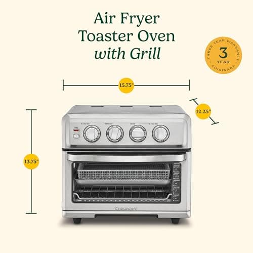 Cuisinart Air Fryer + Convection Toaster Oven, 8-1 Oven with Bake, Grill, Broil & Warm Options, White, TOA-70W