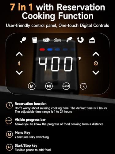 Kitchen Elite® Air Fryer Oven 5.28 Qt, 7-in-1 Digital Display Compact Cooker with Easy View Window, Space-saving, Nonstick and Dishwasher Safe Basket, Black