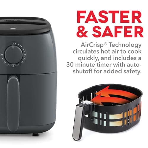 DASH Tasti-Crisp™ Express Air Fryer Oven, 2.6 Qt., Gray – Compact Air Fryer for Healthier Food in Minutes, Ideal for Small Spaces - Auto Shut Off, Analog, 1000-Watt