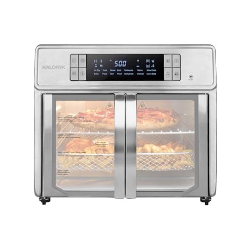 Kalorik Air Fryer Oven MAXX Series 26-Quart Flex Trio with Digital Controls Easy-View Door and 14 Cooking Presets, Converts into Dual 13 Quart Air Fryers, 1700-Watts, Stainless Steel