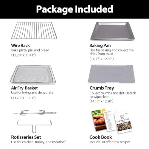 32QT Extra Large Air Fryer, 19-In-1 Air Fryer Toaster Oven Combo with Rotisserie and Dehydrator, Digital Convection Oven Countertop Airfryer Fit 13" Pizza, 6 Accessories, 1800w, Black