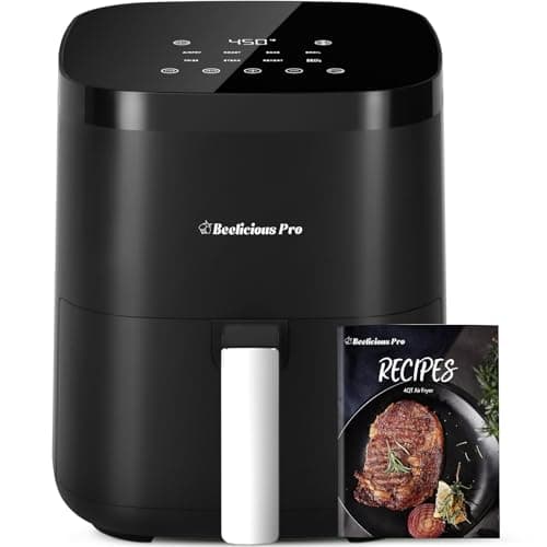 Air Fryer, Beelicious 8-in-1 Smart Compact 4QT Air Fryers, Shake Reminder, 450°F Digital Airfryer with Flavor-Lock Tech, Tempered Glass Display, Dishwasher-Safe & Nonstick, Fit for 1-3 People,Black