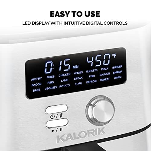 Kalorik MAXX® Digital Air Fryer FT 47823 BKSS | 6-Quart Oilless Air Fryer with 7 Cooking Functions | LED Display | 21 Smart Presets | 5 Dishwasher-Safe Accessories & Bonus Recipe Book | Nonstick Air Frying Basket | 1750W | Stainless Steel & Black