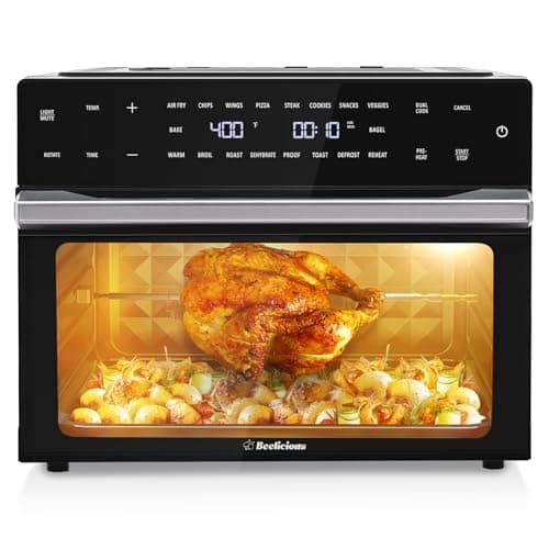 32QT Extra Large Air Fryer, 19-In-1 Air Fryer Toaster Oven Combo with Rotisserie and Dehydrator, Digital Convection Oven Countertop Airfryer Fit 13" Pizza, 6 Accessories, 1800w, Black