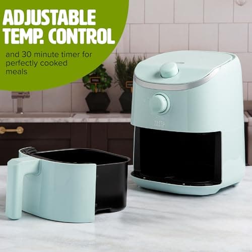 Personal Air Fryer, Healthier Meals in Minutes, Adjustable Temp Control up to 400°F, Easy-to-Use Design, Nonstick Basket and Tray Made without PFAS, PFOA, PFOS & PTFE, 900 Watts, 2-Quart, Aqua
