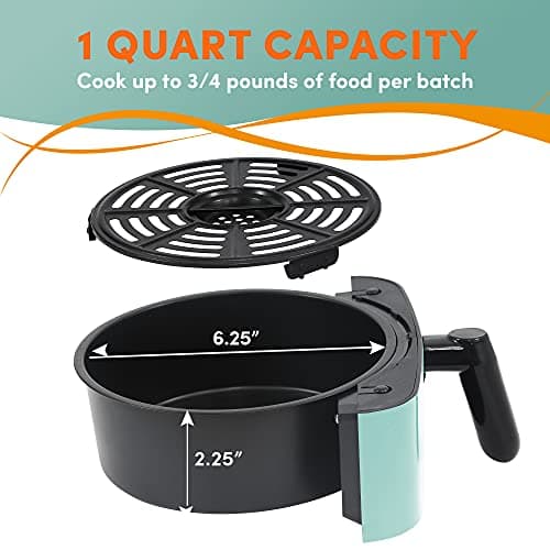 Elite Gourmet EAF-3218BL Personal 1.1Qt Compact Space Saving Electric Hot Air Fryer Oil-Less Healthy Cooker, Timer & Temperature Controls, PFOA Free, Mint
