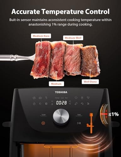 Toshiba 7.7QT Air Fryer, Family-Size for Quick and Easy Meals, 12 Preset Menus and Menu-IQ Function, 1°F Precision, 90% less fat, Double-sided Handles Easy Carrying
