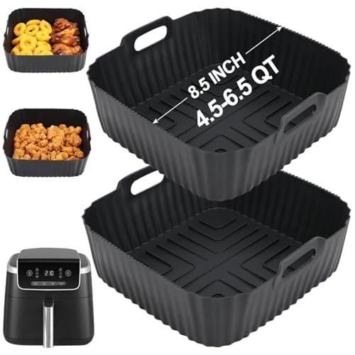 BYKITCHEN Air Fryer Silicone Liners for Ninja Air Fryer Pro 5 QT AF141, Ninja AG301, Cosori 5QT/6QT & Other 4.5-6.5 QT Airfryer, 8.5in Square Air Fry Liners, Airfryer Accessories(Set of 2)