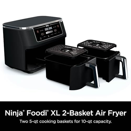 Ninja | Air Fryer | Finish Cooking Multiple Foods at the Same Time | 6-in-1 (Air Fry, Broil, Roast, Keep Warm, Dehydrate, Bake) | Fit up to 8lb Chicken Wings in the two 5 QT Baskets | DZ302