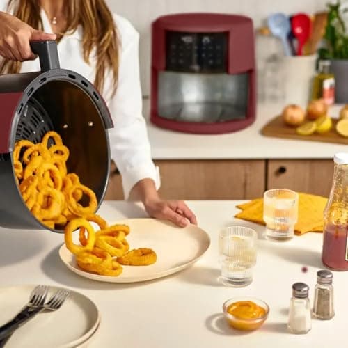 Bella-Pro SmartCrisp 8-Quart Air Fryer, Digital Touchscreen, Nonstick Ceramic Coating, 6 Cooking Presets, 1700W Power, Oil-Free Cooking, Family-Sized Capacity, Dishwasher-Safe, Brick