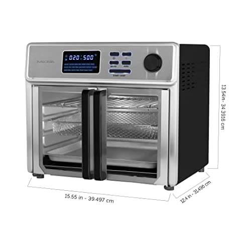 Kalorik MAXX Complete Air Fryer Oven Digital Controls 26-Quart Capacity 10-in-1 Countertop Cooker with 21 Presets, 15 Deluxe Accessories & 60-Recipe Hardcover Cookbook, 1700-Watts, Stainless Steel