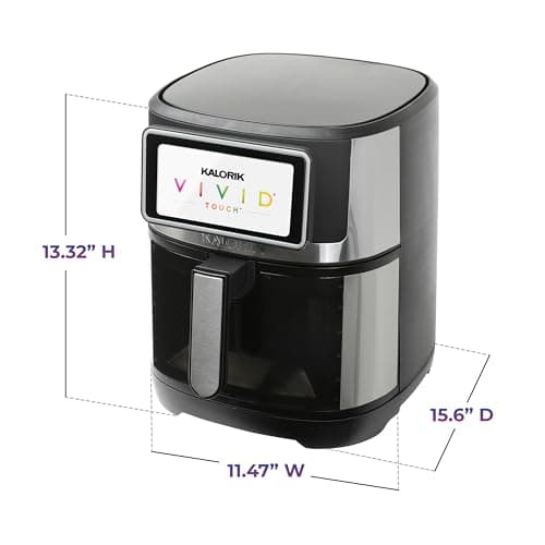 Kalorik Air Fryer VIVID TOUCH Series 7 Quart Capacity with High-Resolution Touchscreen 200 Cooking Presets in 12 Food Categories with View Window, 1500-Watts, Stainless Steel