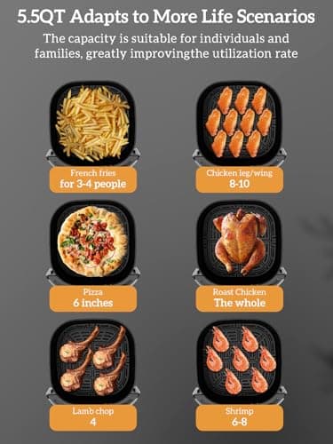Kitchen Elite®Air Fryer Oven 5.5Qt, 6 Presets Digital Display Compact Cooker,Space-saving, Nonstick & Dishwasher Safe Basket, Stainless Steel