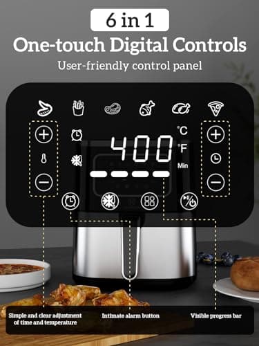 Kitchen Elite®Air Fryer Oven 5.5Qt, 6 Presets Digital Display Compact Cooker,Space-saving, Nonstick & Dishwasher Safe Basket, Stainless Steel